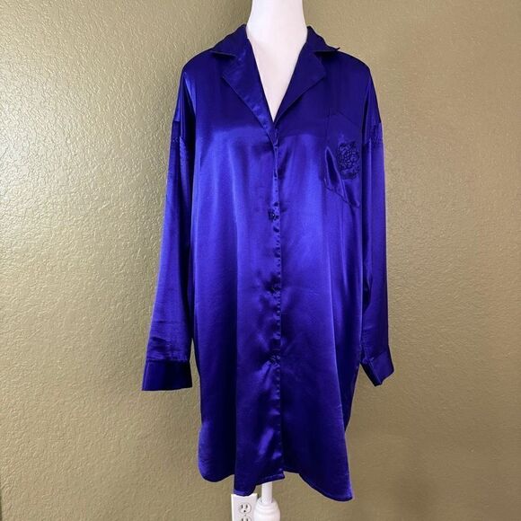 Vintage Gold Label Victoria Secret Button Down Pajama Shirt Dress Silky Size M - Picture 1 of 7